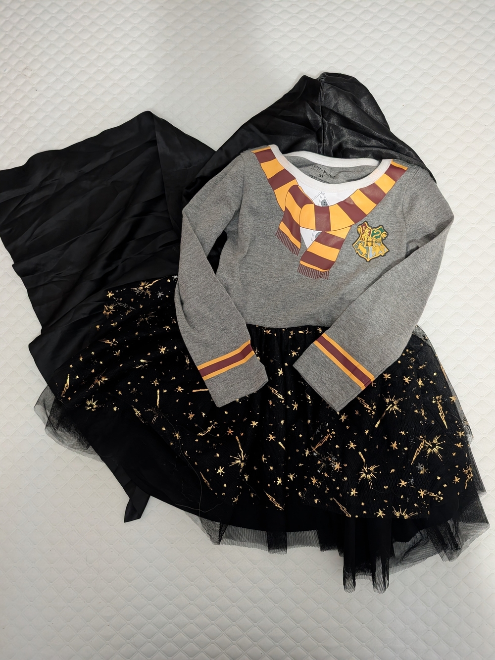 Gryffindor-Inspired Black, Gray & Gold Kids Costume Dress with Cape